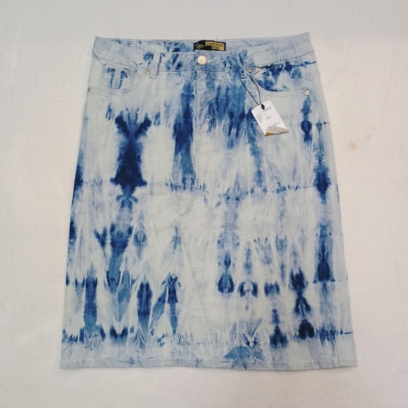 Suzanne Betro Denim Jeans Skirt Stretch Tye Dye Size 12 Nwt - Picture 1 of 8